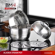 BMW Kitchen Ware-  Panci Kukus siomay dimsum Bakpao Nasi tim Steamer Dandang Stainless Steel susun 3