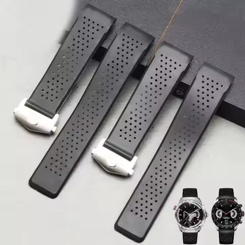 Natural Rubber Watchband For TAG HEUER GRAND CARRERA wristband Waterproof Sport Strap Soft Silicone 