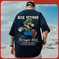 baju oversize lelaki M-8XL t shirt lelaki American Cartoon Mario Printed T-Shirt Casual Short Sleeve