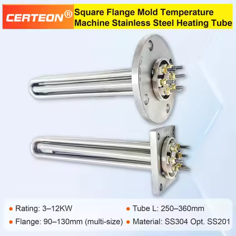 MWG-F12 Square Flange Stainless Steel Immersion Heater Mold Temperature Heating Element 220V 380V 3K