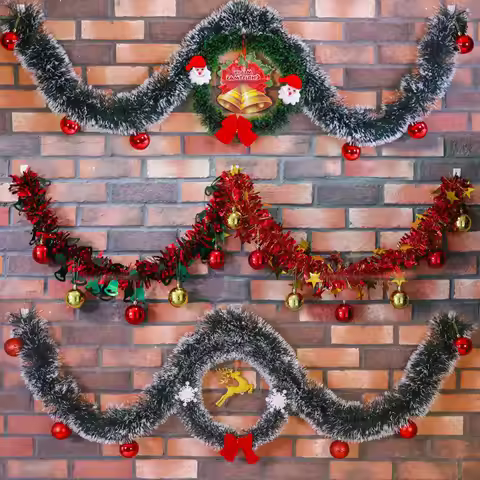 2/4MGreen Christmas Tree Decoration Ribbon Garland Christmas TreeBar Tops Ornaments Xmas Tinsel Gras
