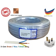 Electricity Wire AC Power Cable 3-Core PVC Insulated Bare Copper Wire 20Meter (x40 )