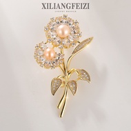 Natural Pearls Dandelion Brooch Zircon Inlaid Flower Corsage Pin Elegant Clothing Accessories Gift