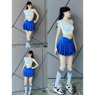 Sports set, one-shoulder halter top flared skirt, padded top suitable for gym, yoga, aerobics, moder