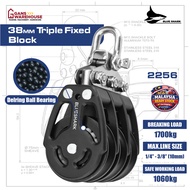 BLUESHARK 2256 38mm Triple Fixed Block - Marine Grade Pulley for Sailing/Rigging (High Strength)