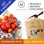 Set of 3 Medium Beeswax Food Wraps (10x10in) Minimakers/ cling wrap alternative/ wax paper/ kitchen wrap/ eco-friendly