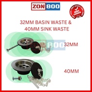 BASIN WASTE & KITCHEN WASTE (SINK WASTE) AND CHAIN SET (1-1/4'' 32MM )(1-1/2'' 40MM)