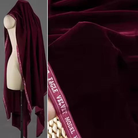 Wine Red Velvet Fabric Retro Cheongsam Dress Undergarment Soft Comfortable Non-Stretch DIY Apparel T