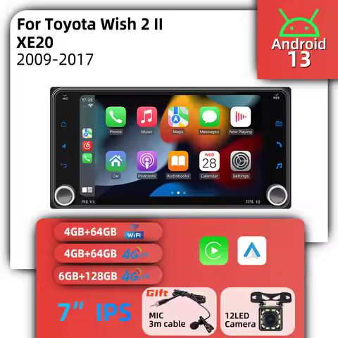 Car Multimedia 7" Android for Toyota Wish2 Wish 2 II XE20 2009-2017 Wireless Carplay Autoradio 2Din 
