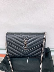 Sold (尖沙咀門市💖) YSL 黑銀信封包 envelope woc / wallet on chain (black silver)