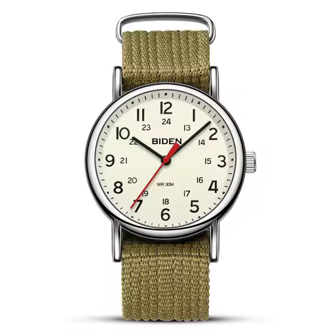 BIDEN Fashion Sports Watch 38mm Neutral Analog Watch Nylon Strap-Simple Design-Waterproof 3ATM Suita