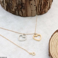 Tiffany & co 18K玫瑰金白金雙愛心吊墜鑲鑽項鍊 41cm