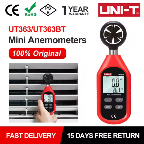 UNI-T UT363 UT363BT Wind Speed Tester Digital Mini Anemometer Sensor LCD Backlight 0-30m/S Temperatu