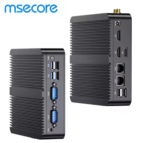 MSECORE Fanless Industrial Mini PC Intel Celeron J4125 2 COM RS232 Dual LAN HDMI VGA Windows 10 Linu