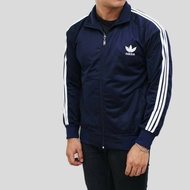 Promo Jaket Adidas Tracktop Firebird - Hitam Strip Putih Fleece