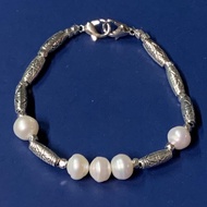 สร้อยข้อมือไข่มุกแท้ 100% real pearl bracelet (ความยาวรวม18cm)