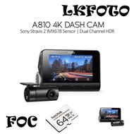70mai A810 Ultra HD 4K Dash Cam Built-in GPS ADAS 150 FOV Motion Detection Car DVR Support Rear Cam