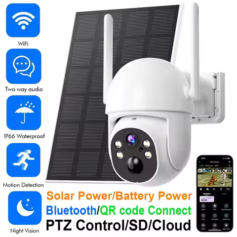 WiFi Solar Camera 4MP HD 4X Zoom Outdoor Waterproof Solar Panel Home Security CCTV Camera Video Surv