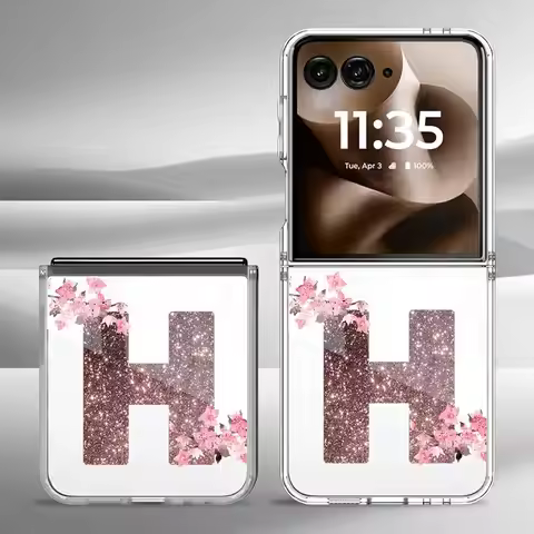 Flower Letter Pink G H Fashion Initial Case for Motorola Razr 50/60 50Ultra 50 60 Ultra Soft Clear P