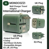Monocozzi Travel Adapter With 4.5A Dual Usb+Usb-C Overseas 22.5W