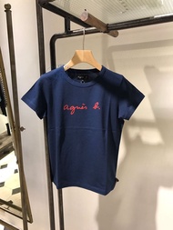 Agnes B Cursive Paleesiija Letters - Spring/Summer Pure Cotton Dark Blue Short Sleeve T-Shirt