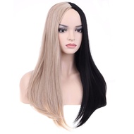 Black and Blonde Wig Long Straight Wig Black Blonde Wig for Women Split Wig Half Black Half Blonde W