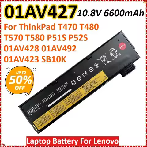 New 01AV427 10.8V 6600mAh 72Wh Laptop Battery For Lenovo ThinkPad T470 T480 T570 T580 P51S P52S 01AV