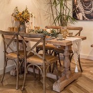 美式鄉村復古做舊實木歺餐桌家用法式花店餐廳桌子侘寂風飯桌椅
