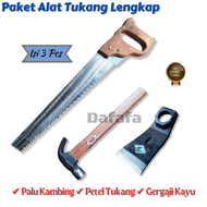 Peket Tukang 3 Pcs Gergaji Palu Dan Petel - Mata Petel Pecok Kayu Baja Cor Dan Gergaji Baja - Palu K
