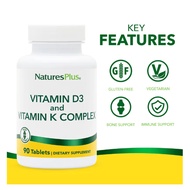NaturesPlus, Vitamin D3 and Vitamin K1, K2 Complex, 90 Tablets