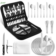【Local delivery】 Camping Cutlery Set for 4 People – 20-Piece Stainless Steel Picnic Tableware Set wi