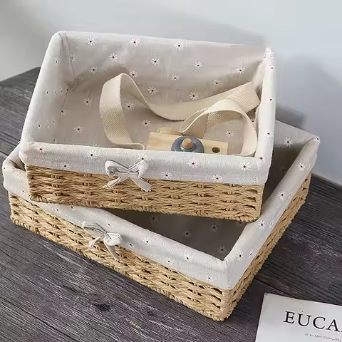 Breakfast Woven Storage Basket Picnic Basket Laundry Box Home Sundries Organizer Fruit Flower Storag