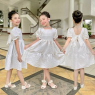 ELSA PUFF SLEEVE RIBBON RAFFLES DRESS FOR KIDS GIRL