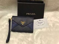 Prada 銀包 Wallet 拼色十字紋連手帶卡包