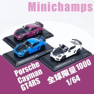 Minichamps 1:64 Porsche Cayman GT4 RS simulation limited alloy car model, children's birthday toys g