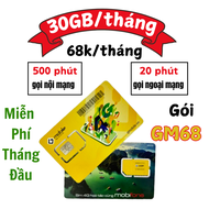(CHỈ 68K/THÁNG) Sim 4G GMobile GM68 Nghe Gọi Thả Ga Với 520 Phút Mỗi Tháng Tặng Thêm 30GB Data Tốc Đ
