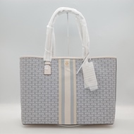 Tory Burch 雙T LOGO 藍白拼色 塗層帆布 大托特包 肩背包 手提包