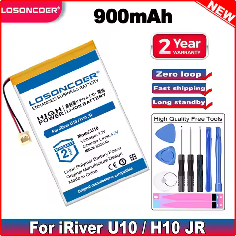 LOSONCOER 900mAh Battery For iRiver U10 / H10 JR MP3 and MP3 Battery 043040 Batteries