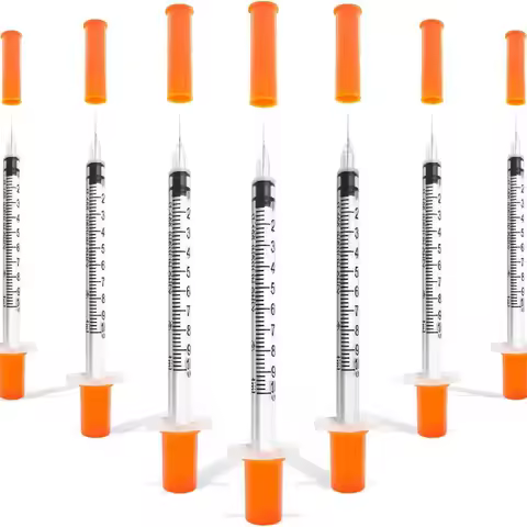 40/80PCS 0.3/0.5/1ML Disposable Plastic Veterinary Syringe Sterile Insulin Syringe with Orange Cap N