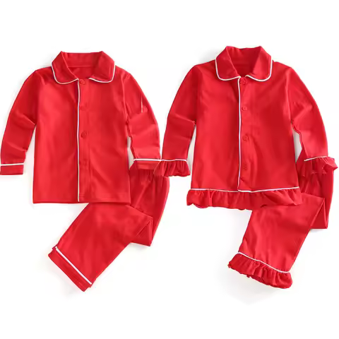 Mudbala Kids Red Christmas Cotton Knit Pajamas Set Classic Sibling Matching Infant Baby Boys And Gir