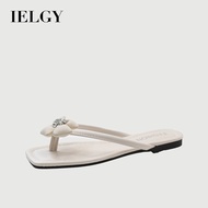IELGY Women's Flip Florals Rhinestone Flower Flat Clip-On Beach Sliders