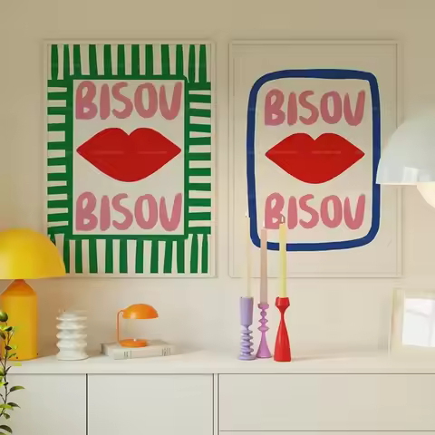 Bisou Bonjour Bonne Nuit Wall Art Eclectic Pink French Quotes Bisou Diamond Painting Posters Living 