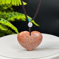 天然 愛心珊瑚玉吊墜 冰潤高瓷玉化 檸檬片鳳尾紋 橘粉菊花石項錬