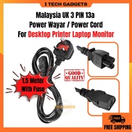 ITECHGADGETS POWER CORD 3 PIN POWER CABLE LAPTOP 500W 13A FUSE AC POWER SUPPLY CABLE FOR DESKTOP LCD