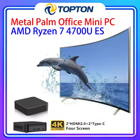 Topton Palm Gaming Mini PC AMD Ryzen 7 4700U ES 3 5300U ES 2*DDR4 2*M.2 Portable Office Desktop Comp