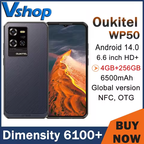 Oukitel WP50 5G Rugged Phone 4GB+256GB 6.60" HD+ 6500mAh Android 14 MTK Dimensity 6100+ Mobile Phone