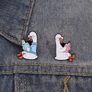 Silly Goose Reading Enamel Brooch Fashion Clothing Accessories Backpack Badge Jewelry Gift