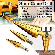MATA Set of 3 PCS Pagoda Drill Bits Iron Brass Wood Plastic Level Multi Step Drill Bit Cone HSS Pyra