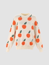 Cider Orange Pattern Sweater เสื้อแขนยาวผู้หญิง เสื้อสเวตเตอร์แขนยาว ลายส้ม ลุคสตรีท สไตล์เกาหลี