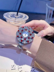 พลอยเทียมทรงดอกไม้ที่มีเอกลักษณ์เป็นนาฬิกากําไลหน้าปัดขนาดใหญ่สำหรับผู้หญิงดูหรูหราทันสมัยสง่างามเหม